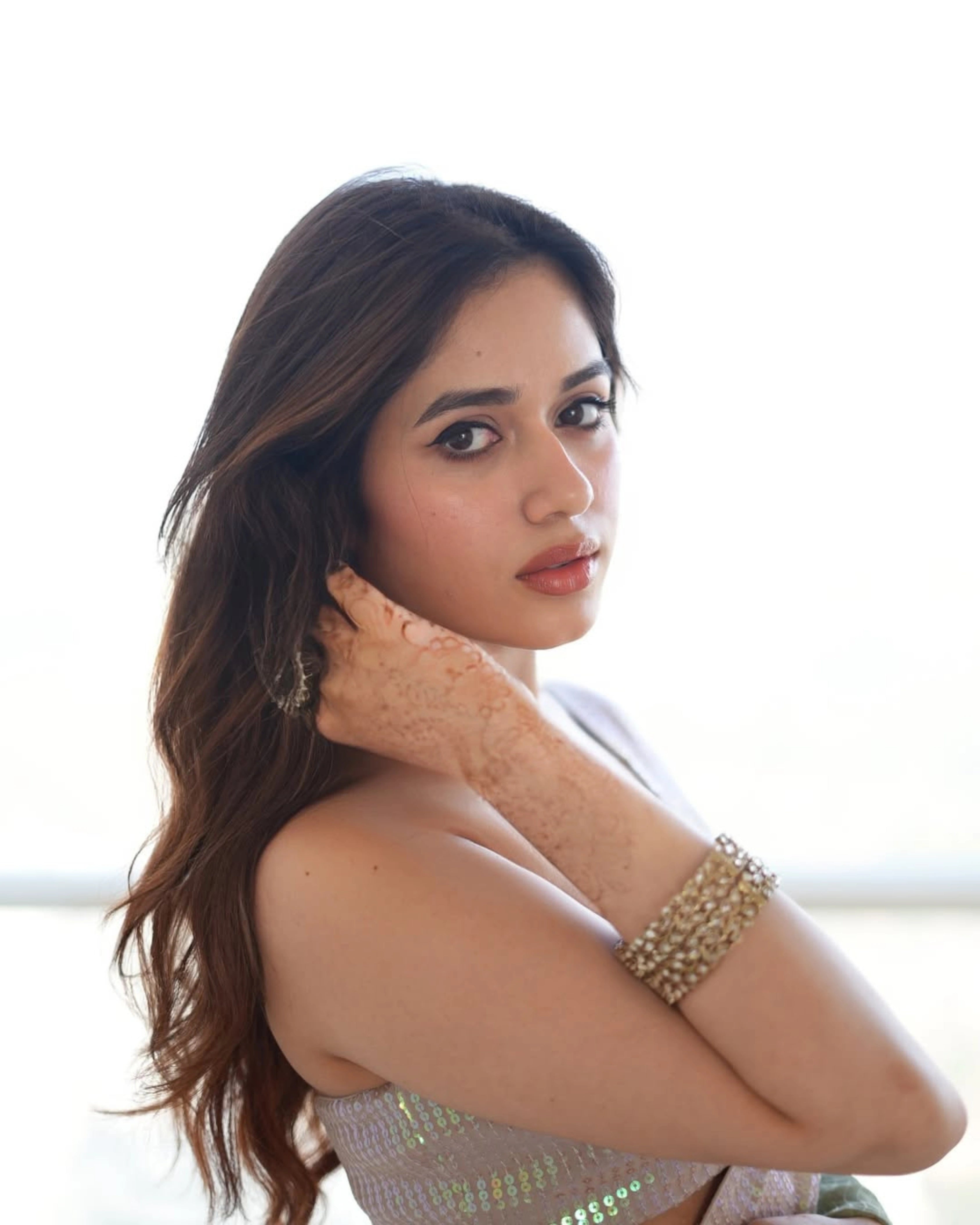 Beige and Olive Green Ombre Georgette Pre-Stitch Saree with All-Over Sequin Work and Matching Blouse