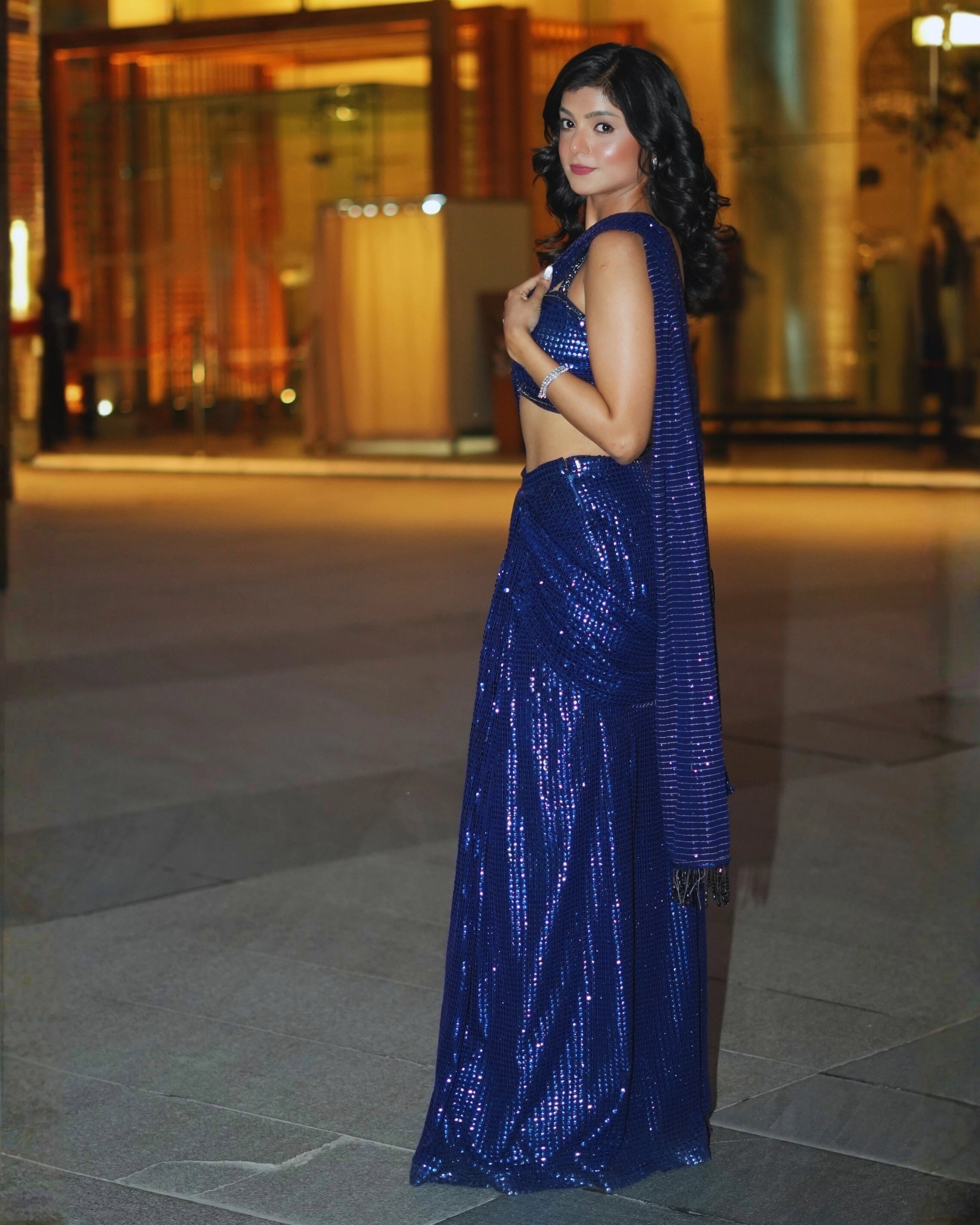 Blue Georgette Saree with All-Over Sequin Work