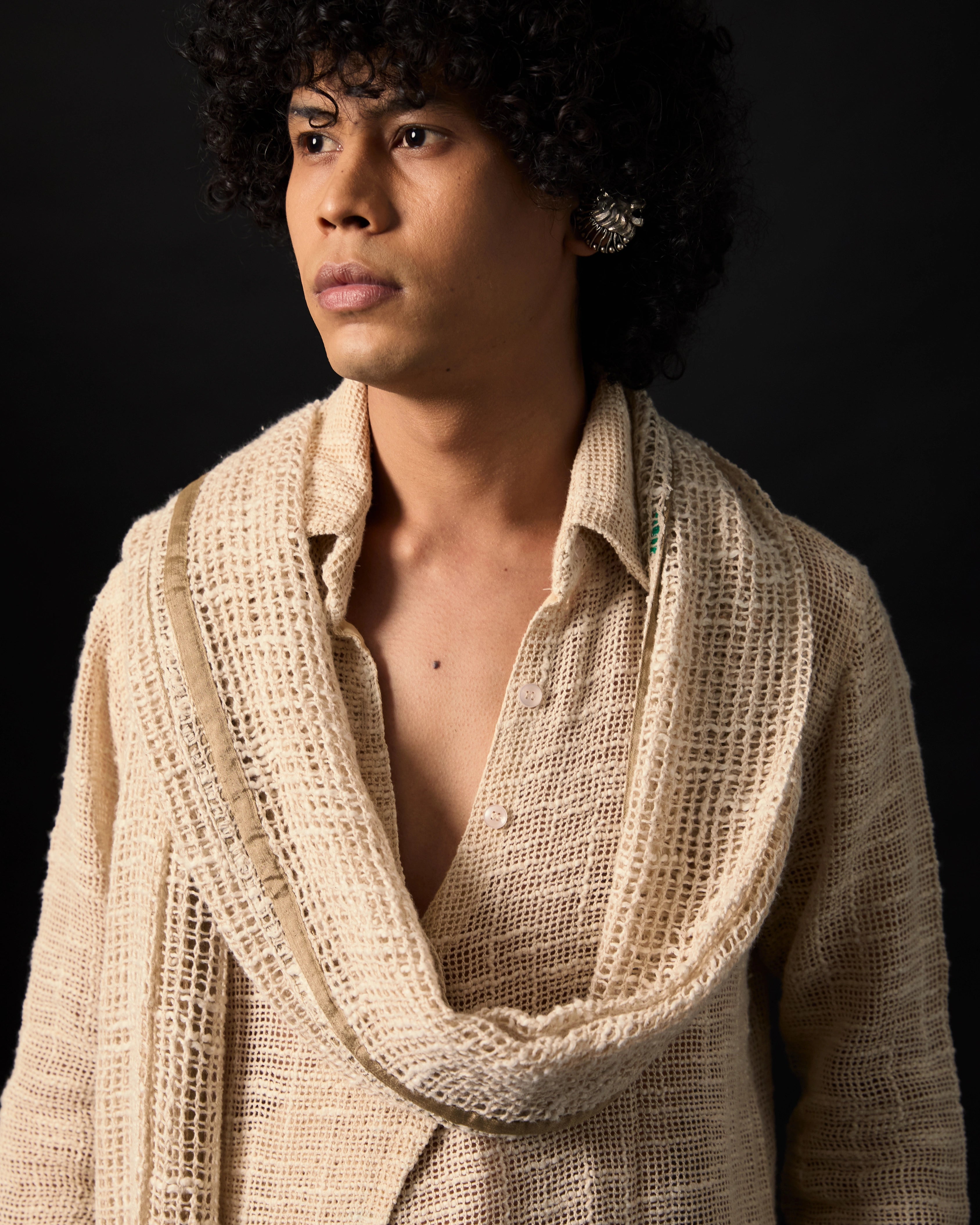 Nomad Long Kurta Set With Relaxed Pants And Long Knit Dupatta