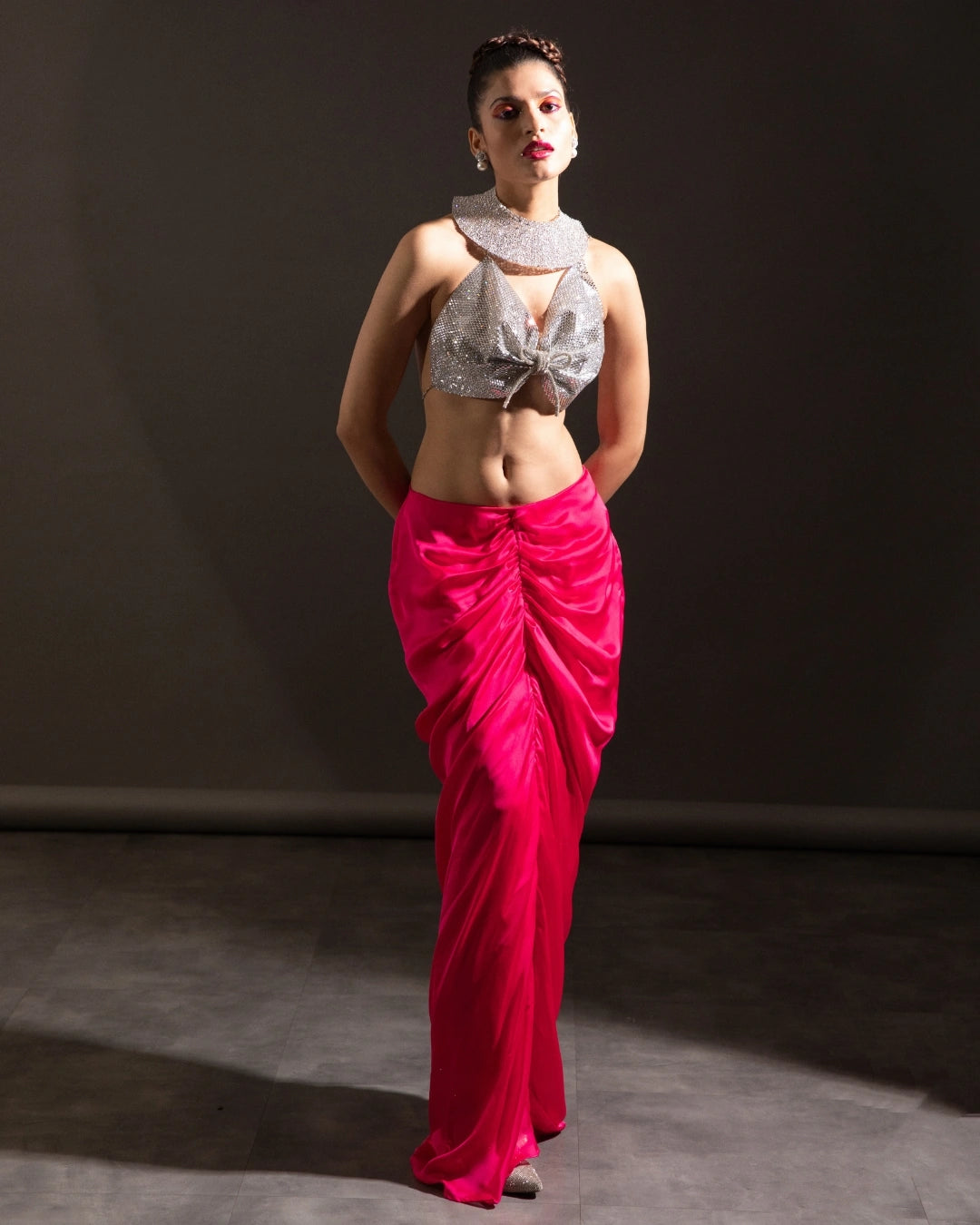 Silver Crystal-Embellished Halter Butterfly Blouse