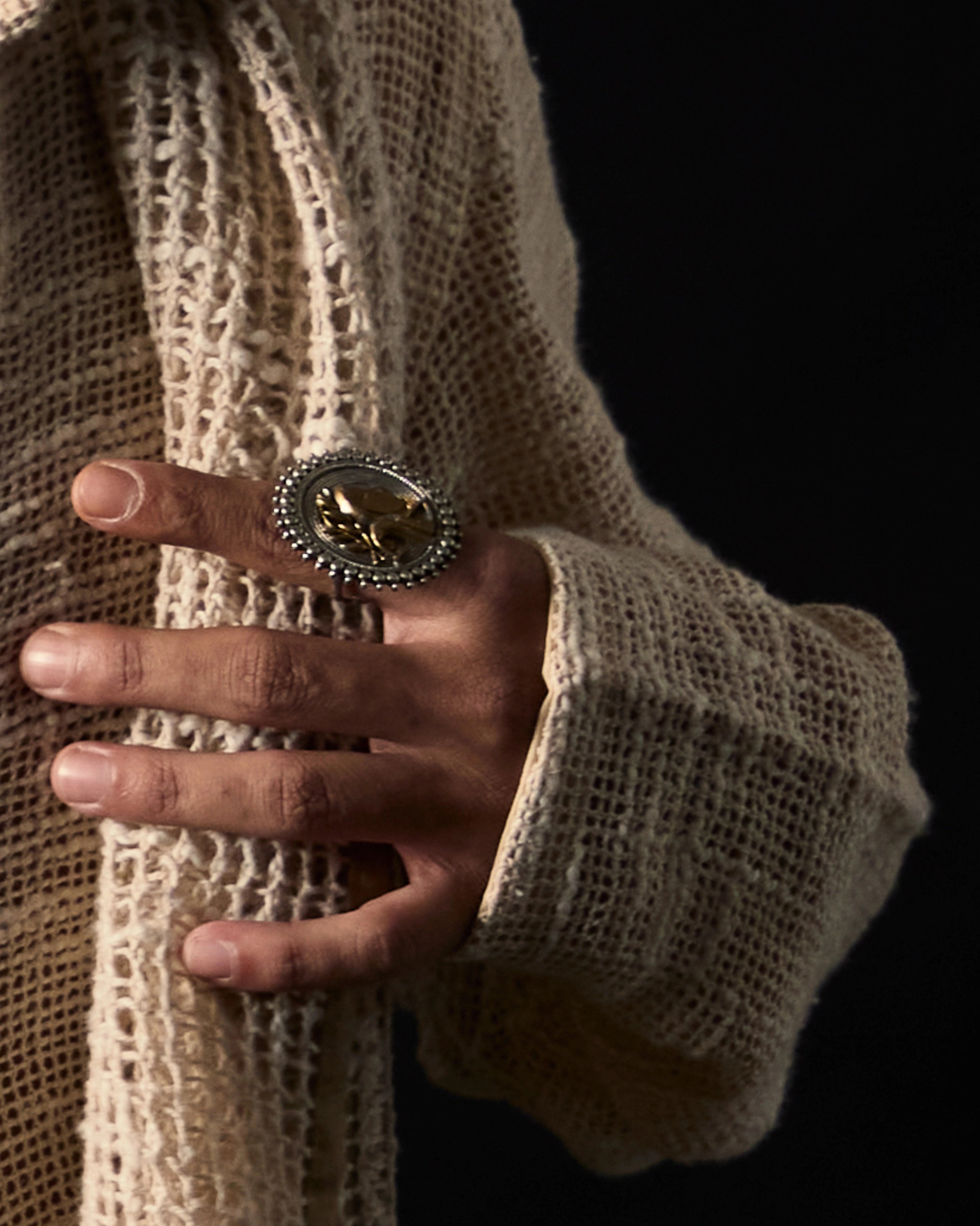 Oxidised Silver and Gold Textured Ring