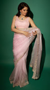 Baby Pink Hand Embroidered Saree and Matching Floral Embroidered Blouse