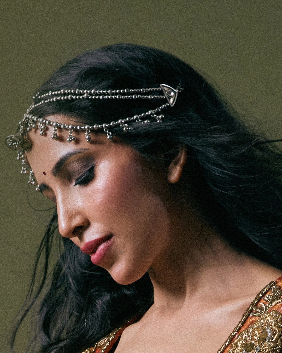 Orange Silk Kurta with Plain Blue Silk Lehenga and Matching Orange Dupatta with Lace Border