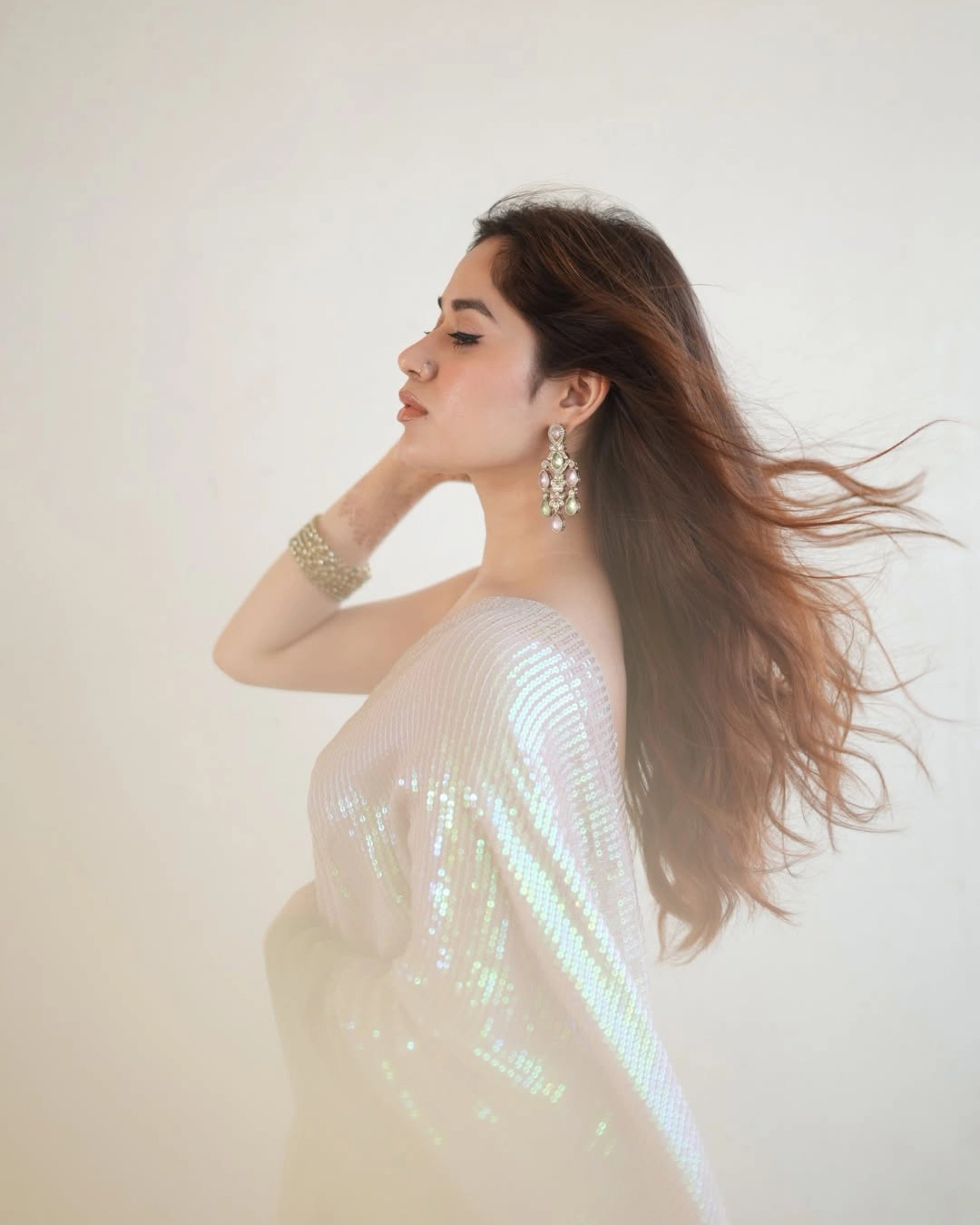 Beige and Olive Green Ombre Georgette Pre-Stitch Saree with All-Over Sequin Work and Matching Blouse