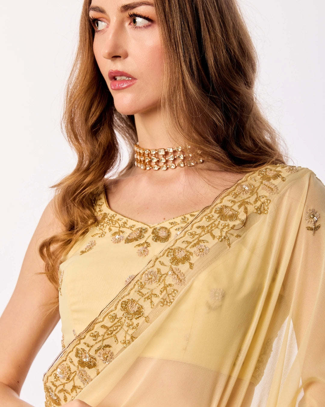 Zaria Diamond and Gold Choker Set With Earning