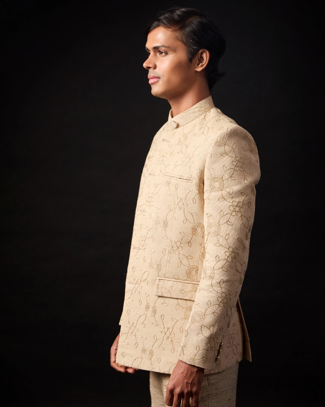 Jodhpuri Ivory Silk Embroidered Bandhgala Jacket.