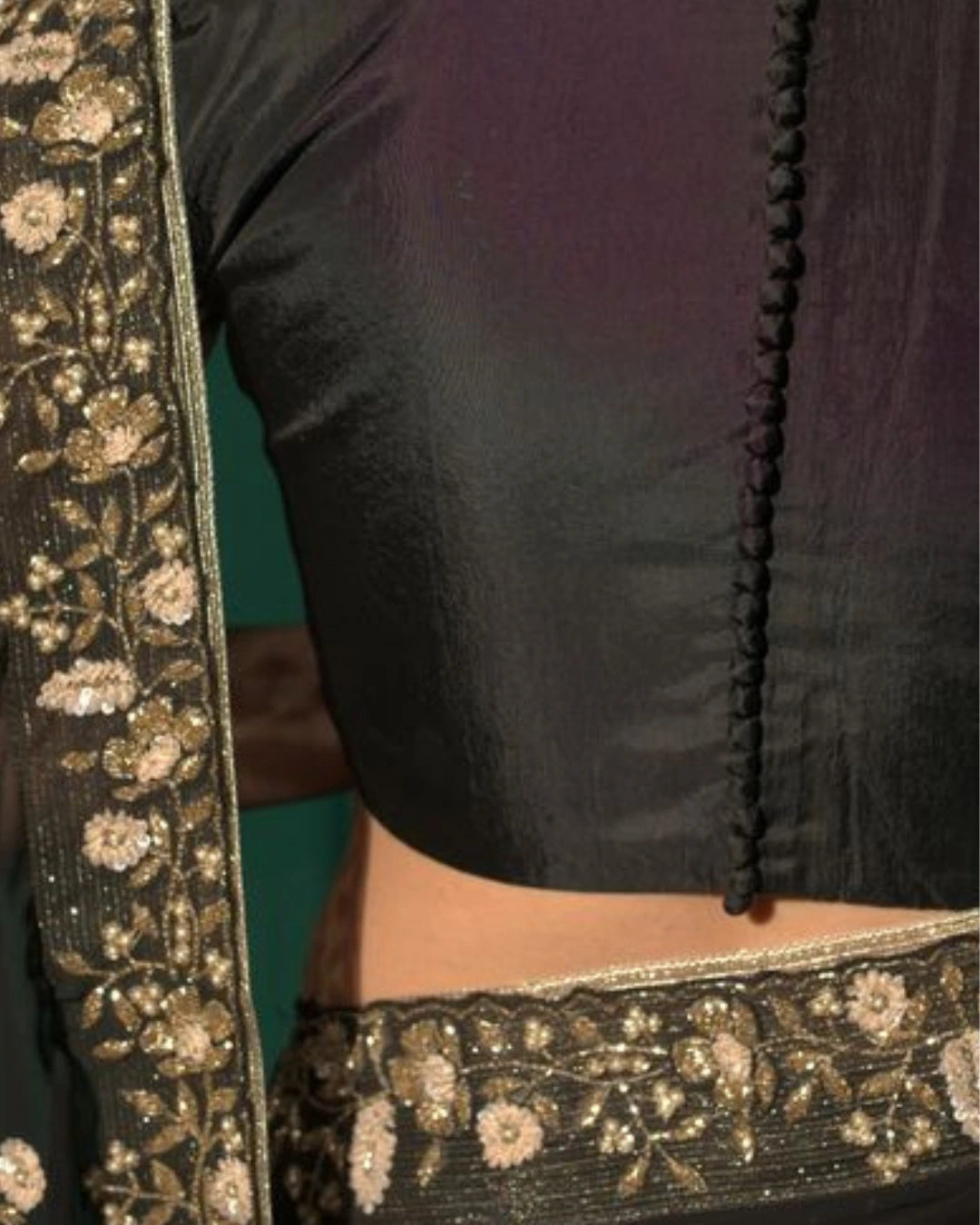 Black Hand Embroidered Georgette Saree and Matching Floral Embroidered Blouse