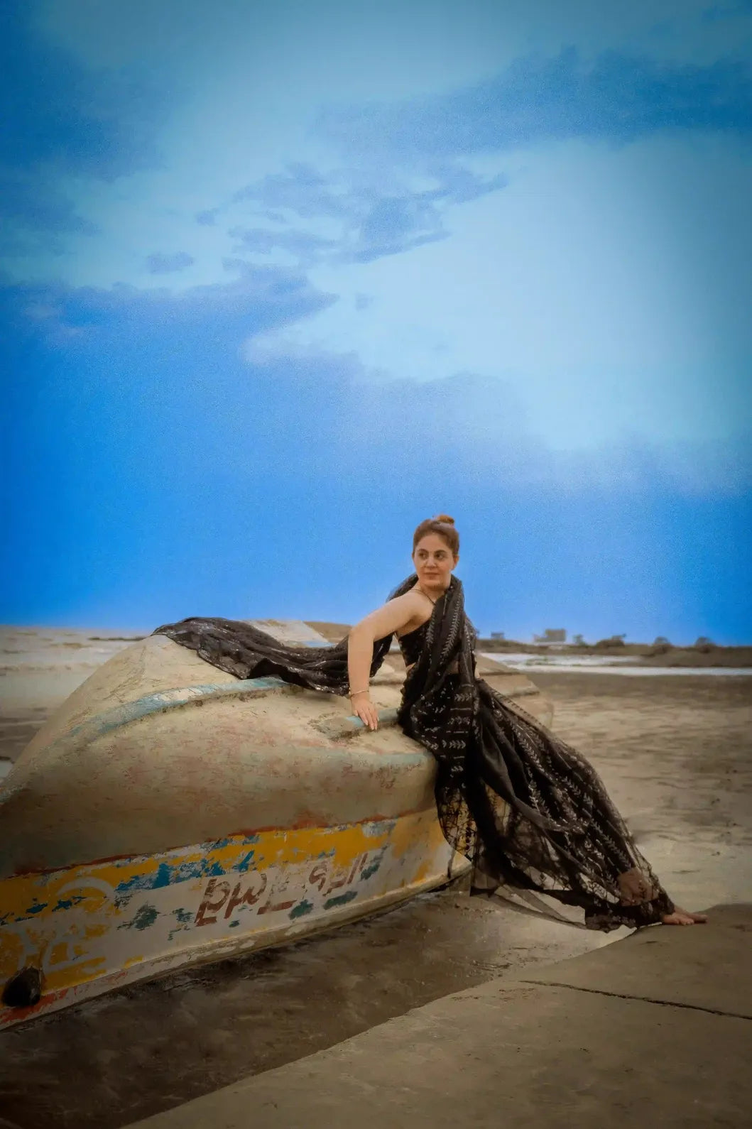 Black Net Saree with All Over Sequin Embroidery Work and Matching Sequin Blouse