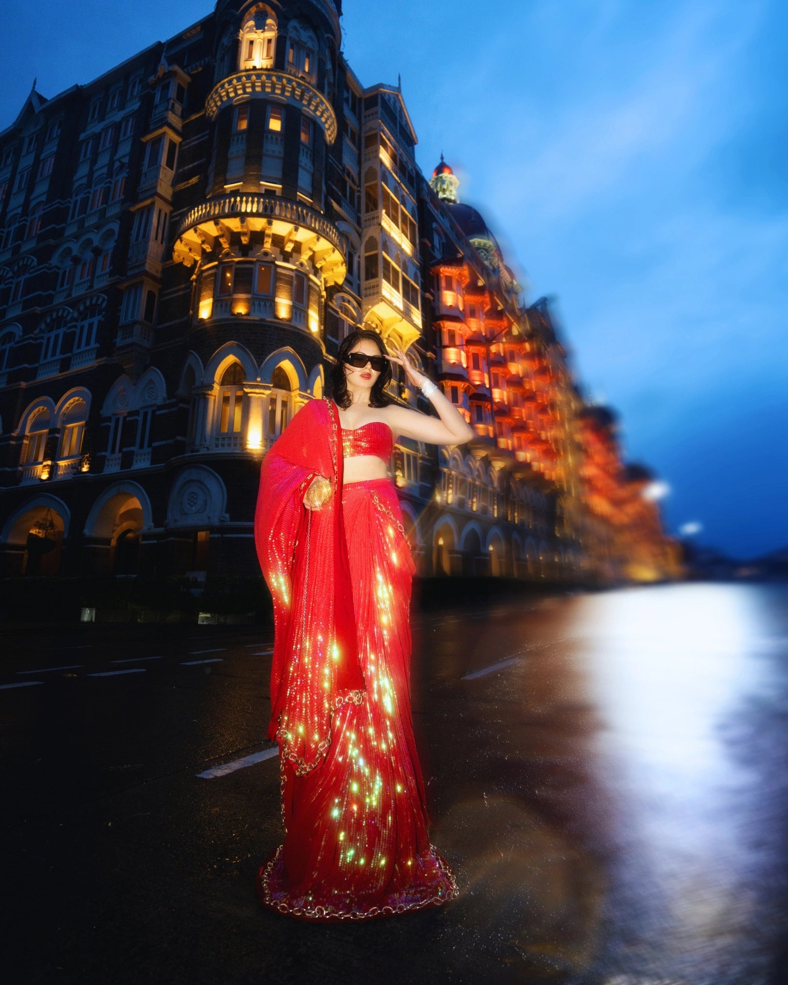 Hot Pink Sequin Georgette saree with Chain Border Work and Matching Blouse