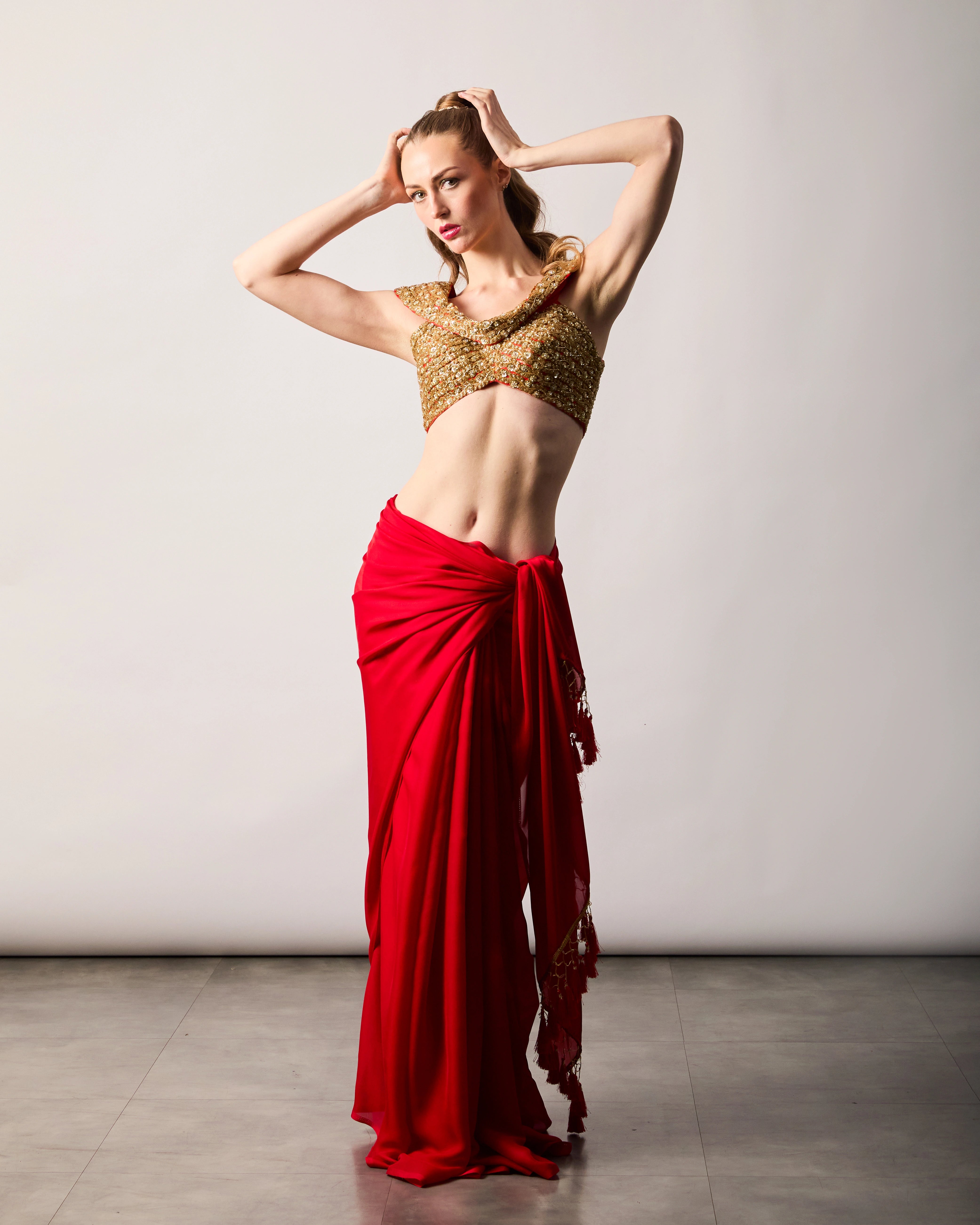 Red and Gold Zari Embroidered Boat Neck Blouse