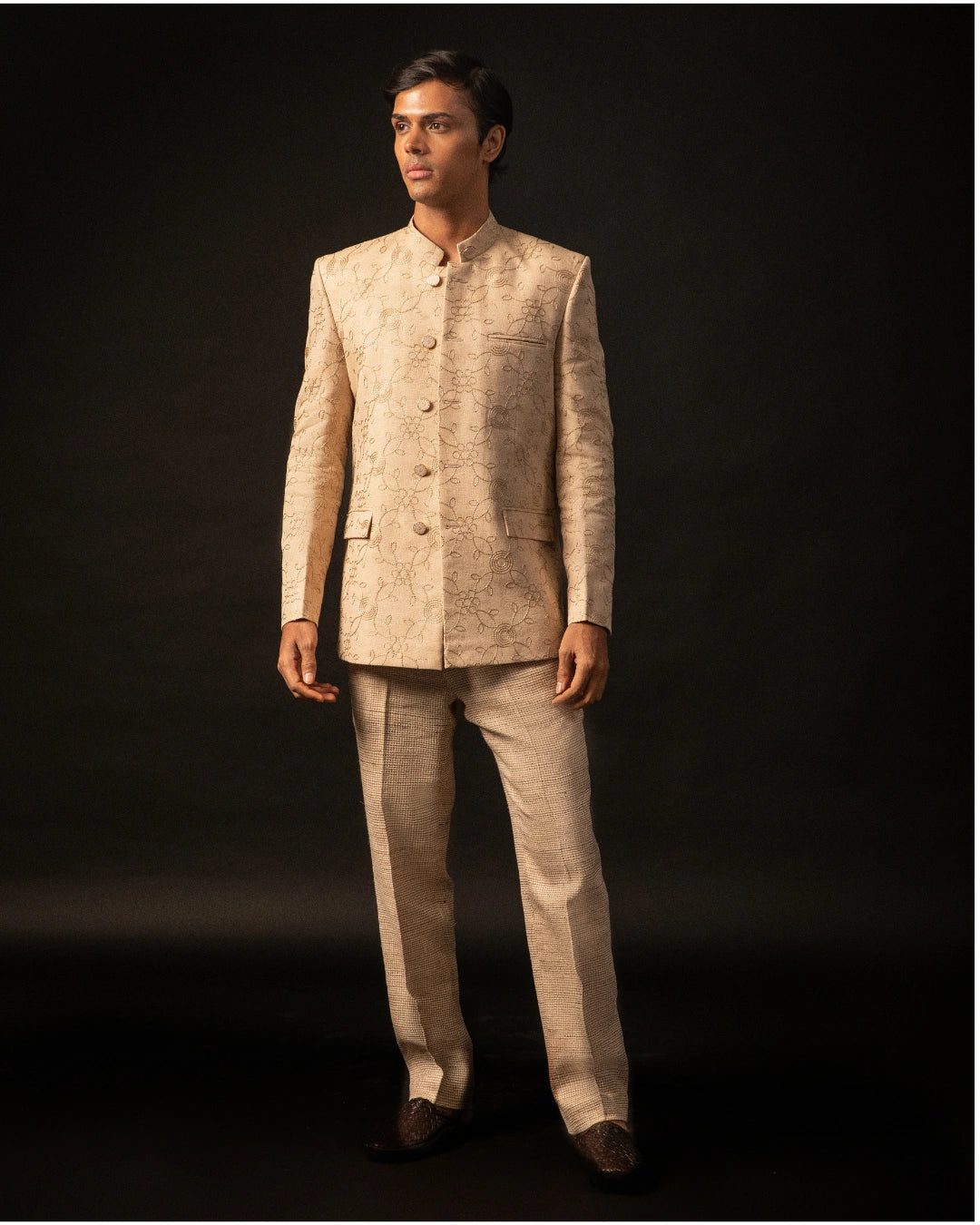 Jodhpuri Ivory Silk Embroidered Bandhgala Jacket with Tailored Straight-Fit Pants