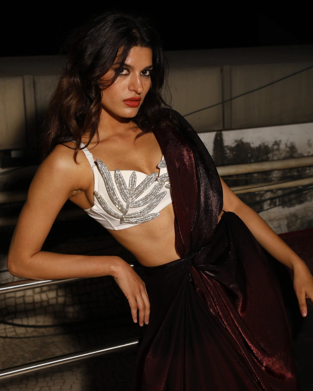 White Sculpted Embellished Blouse