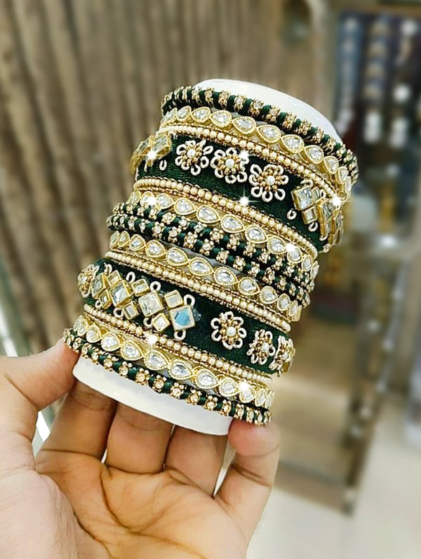 Green Bangles with Zarkan, Mirror, and Zari Work - Nonita Fashion