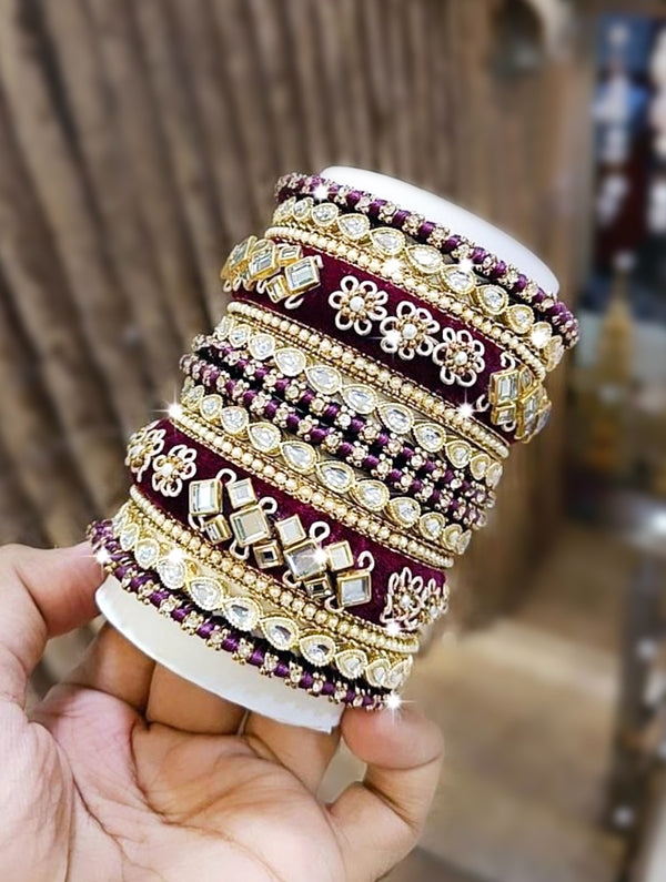 Shagun Bangles with Zarkan, Mirror & Zari Embellishments - Nonita Fashion