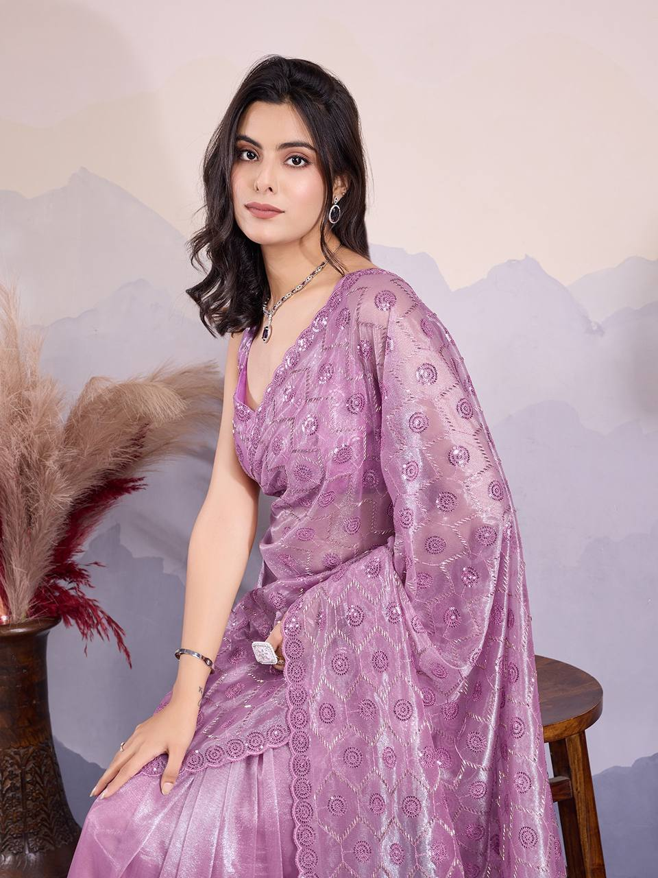 Salvia Harvest Shimmer Saree - Nonita Fashion