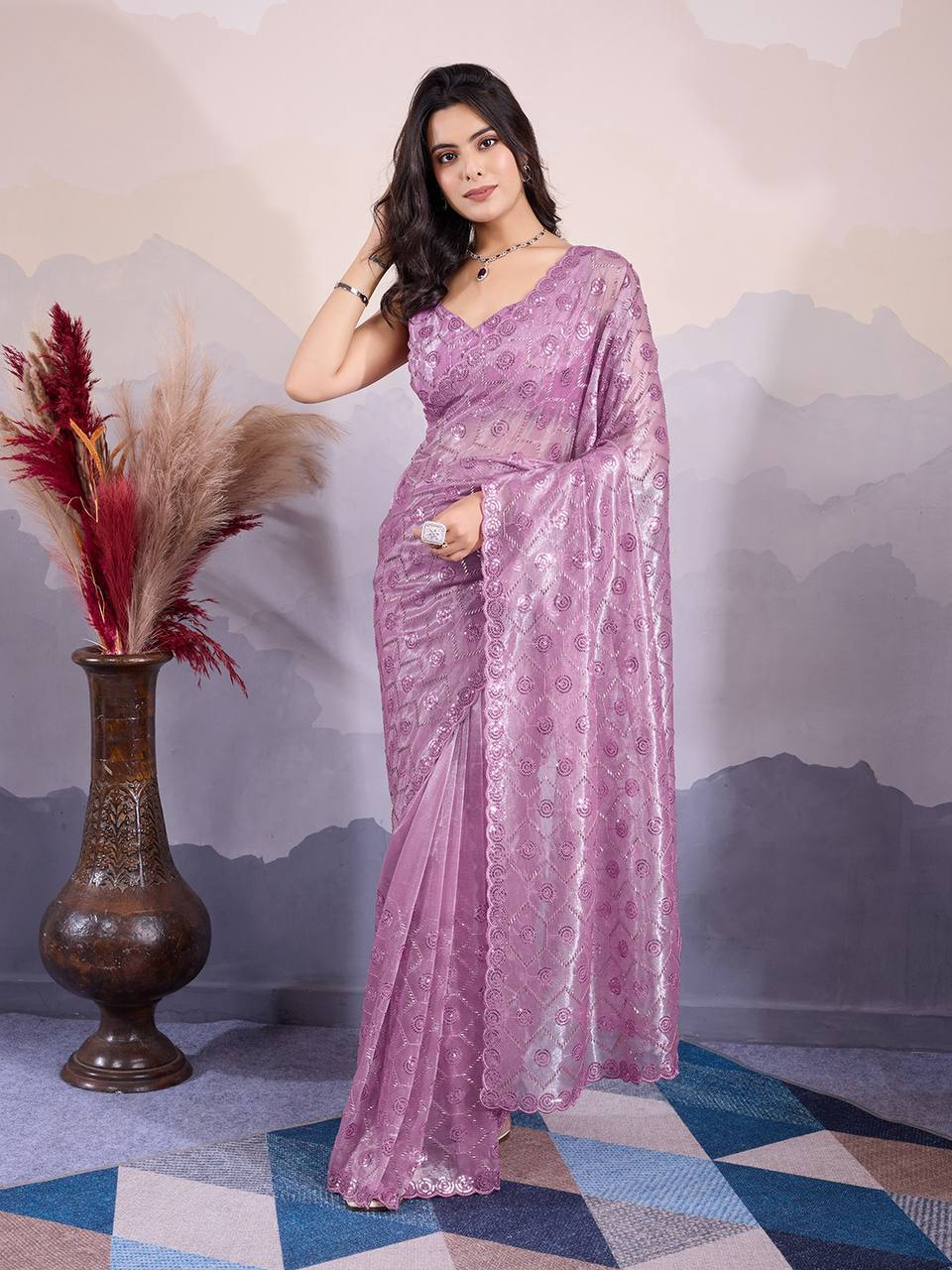 Salvia Harvest Shimmer Saree - Nonita Fashion