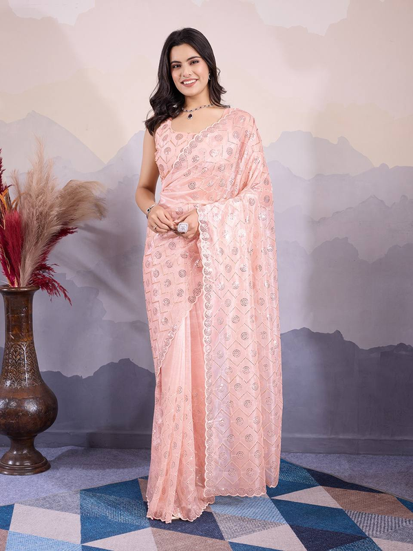 Juliet Peach Silk Saree - Nonita Fashion