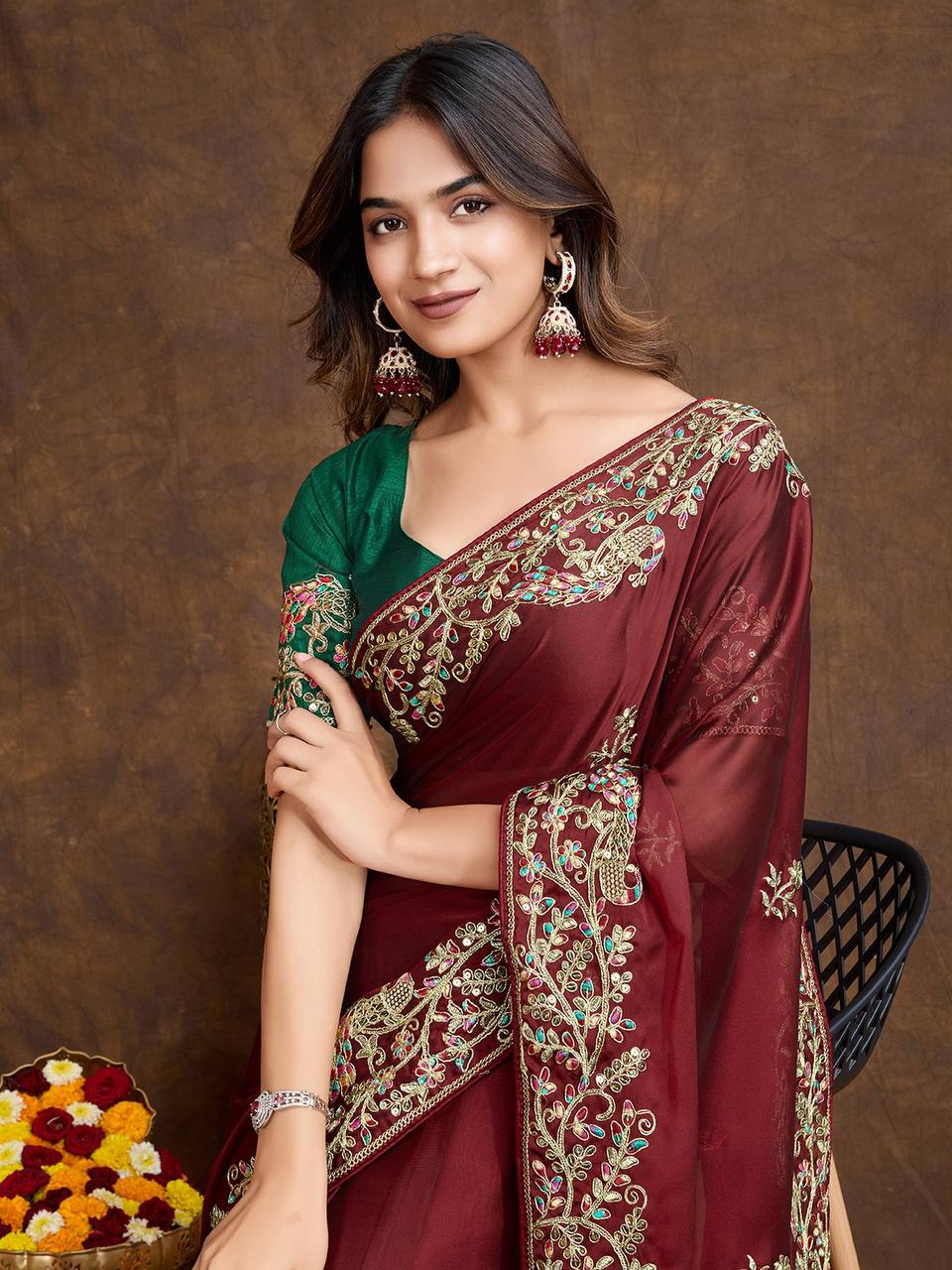 Roots and Leaves Silk Saree - Nonita Fashion