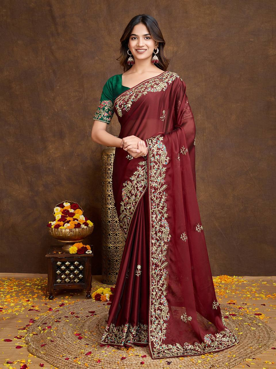 Roots and Leaves Silk Saree - Nonita Fashion