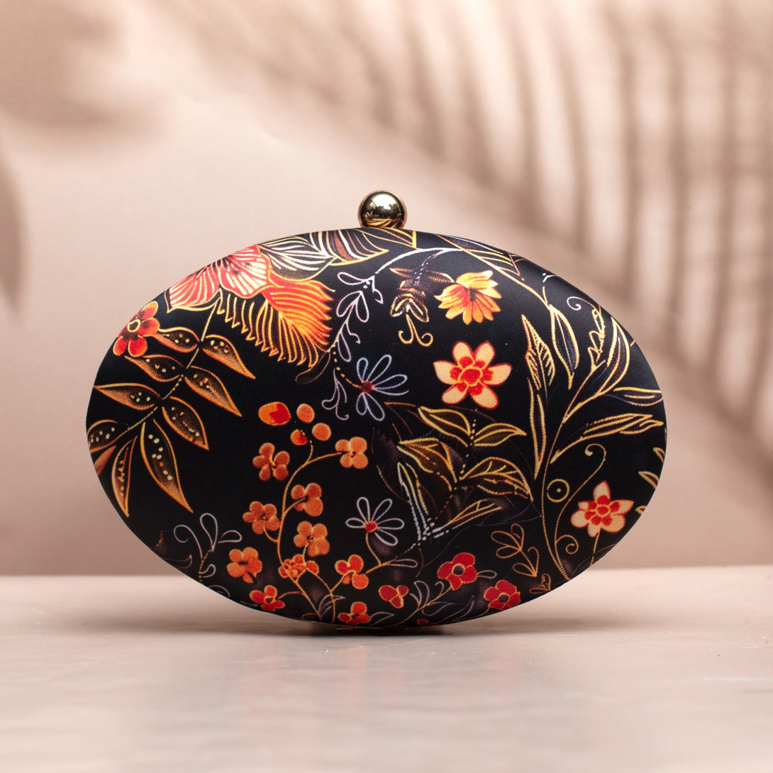 Nirvana Black and Orange Batik Floral Clutch - Nonita Fashion