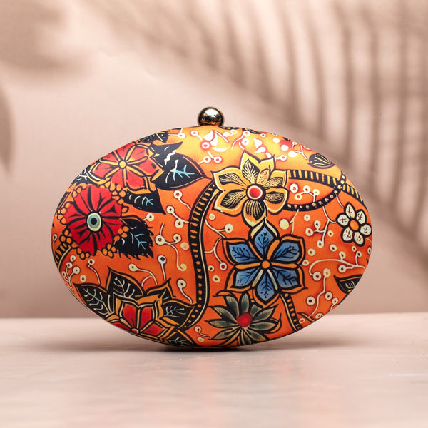 Nirvana Orange Batik Floral Clutch - Nonita Fashion