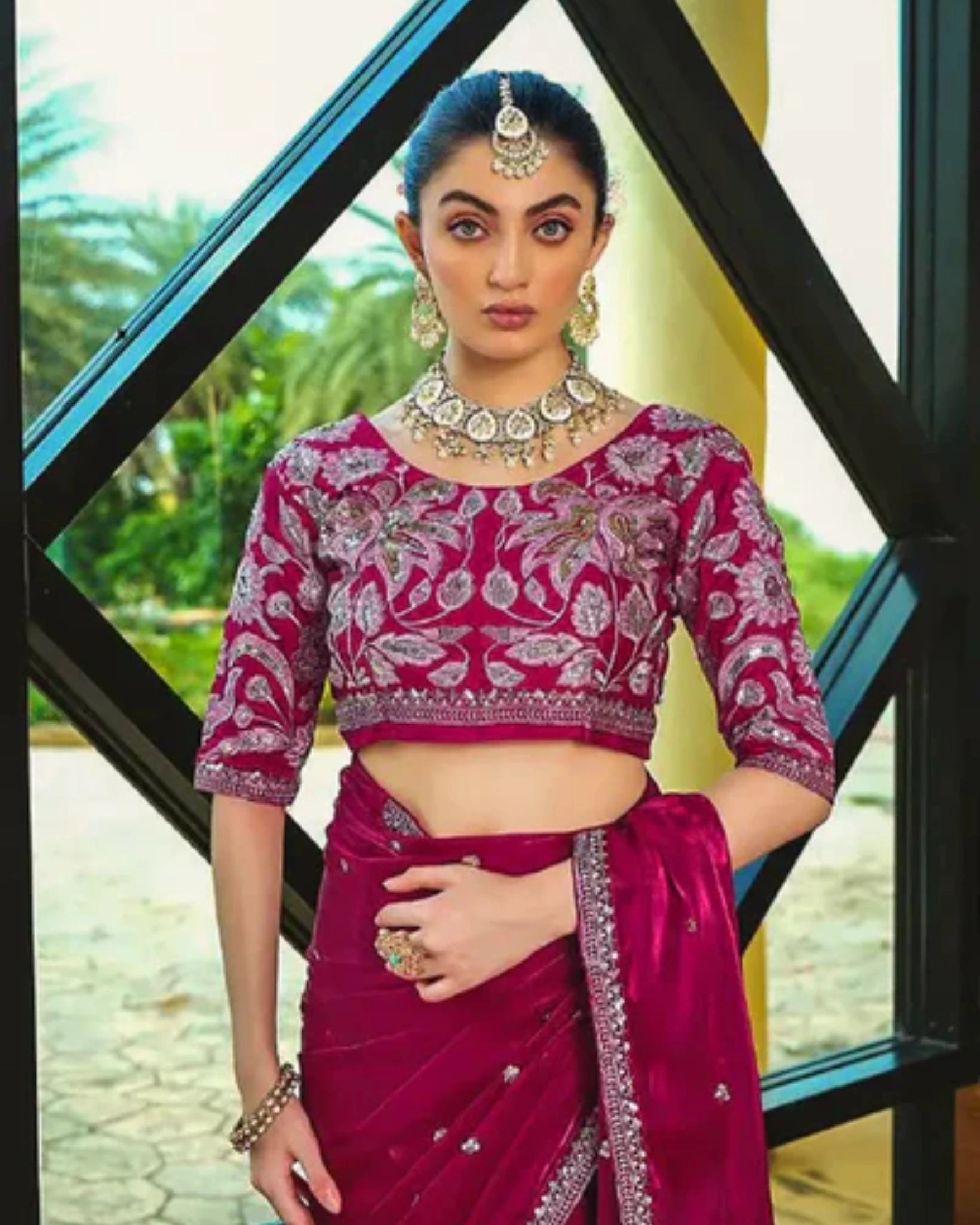 Red Silk Sequin Embroidery Work Saree and Floral Embroidery Blouse