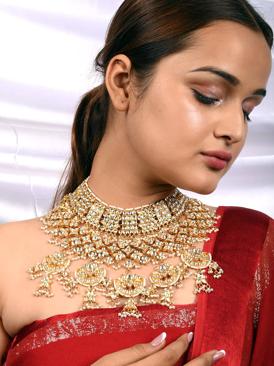 Chandini Lotus Bridal Necklace Set With Sheeshphool, Rings and Bangles - Nonita Fashion