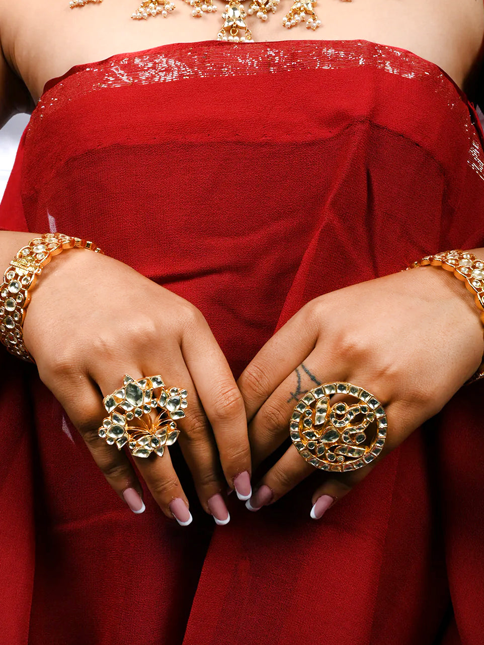 Chandini Lotus Bridal Necklace Set With Sheeshphool, Rings and Bangles - Nonita Fashion