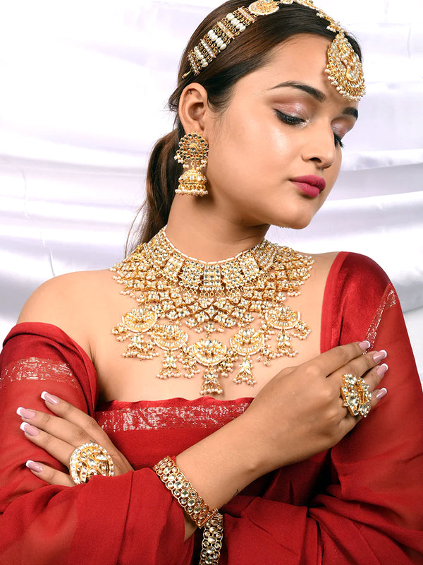 Chandini Lotus Bridal Necklace Set With Sheeshphool, Rings and Bangles - Nonita Fashion