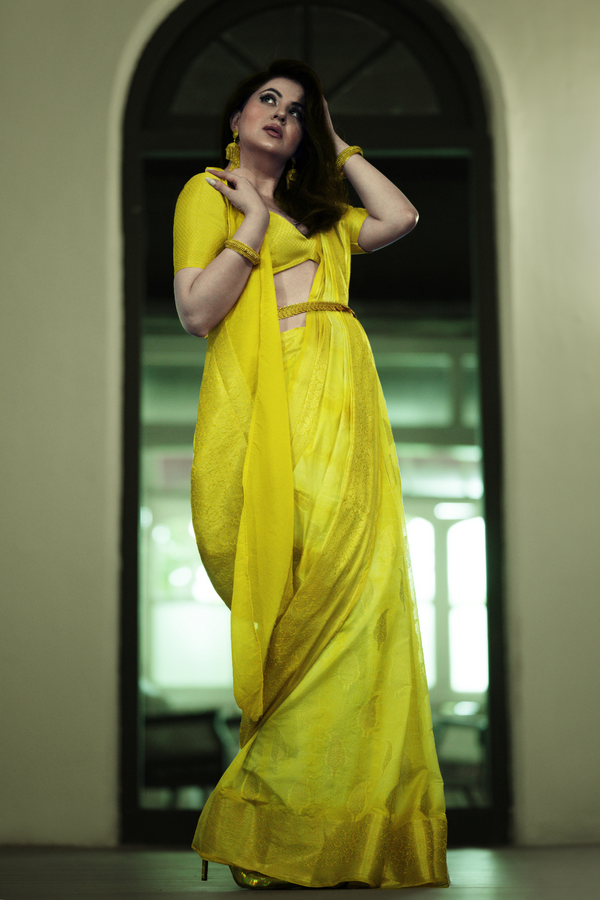 Yellow Dupion Silk Tie Dye Pure Banarasi Saree