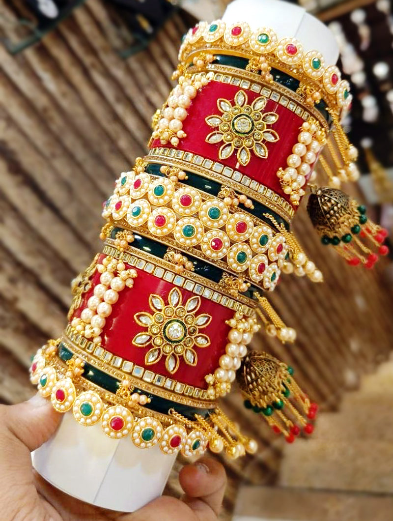 Bridal Shagun Bangles Adorned with Kalira - Nonita Fashion