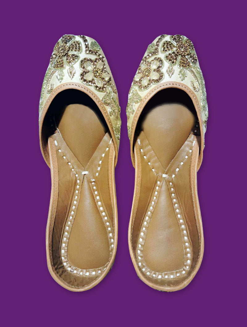 Cream Gold Zariwork Jutti - Nonita Fashion