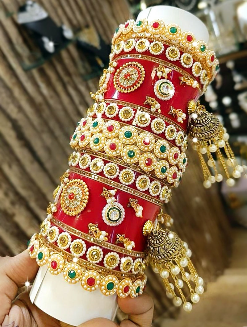 Red Shagun Bangles with Elegant Kalira Details - Nonita Fashion