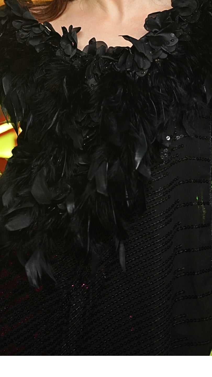 Midnight Siren – Black Sequin Saree with Ruffle Feather Blouse by Label Nonita Fashion