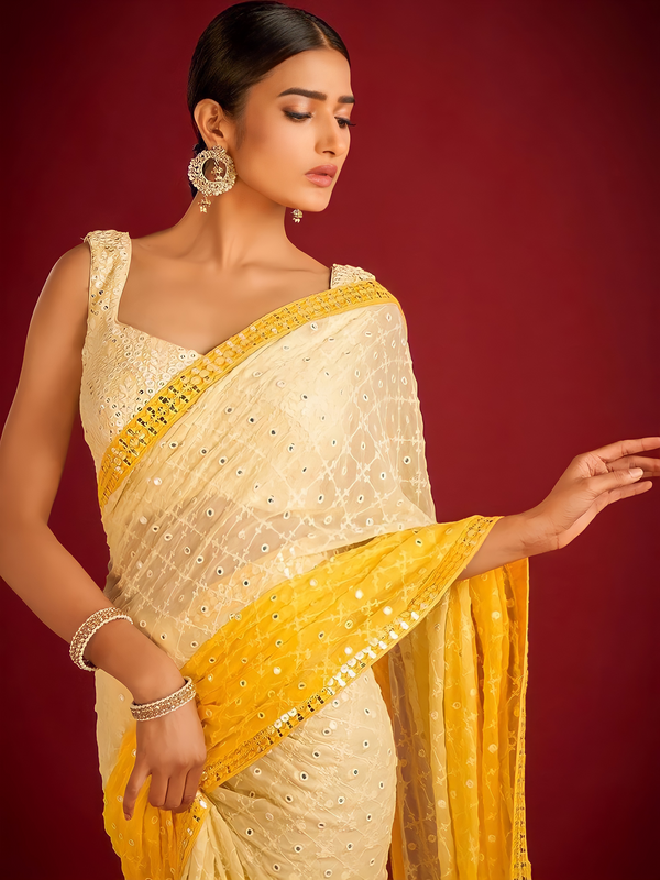 Ombre Yellow Georgette Saree with Sequin Work