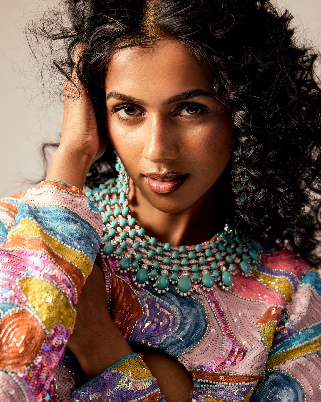 Turquoise Diamond Necklace Set with Chandelier Earrings