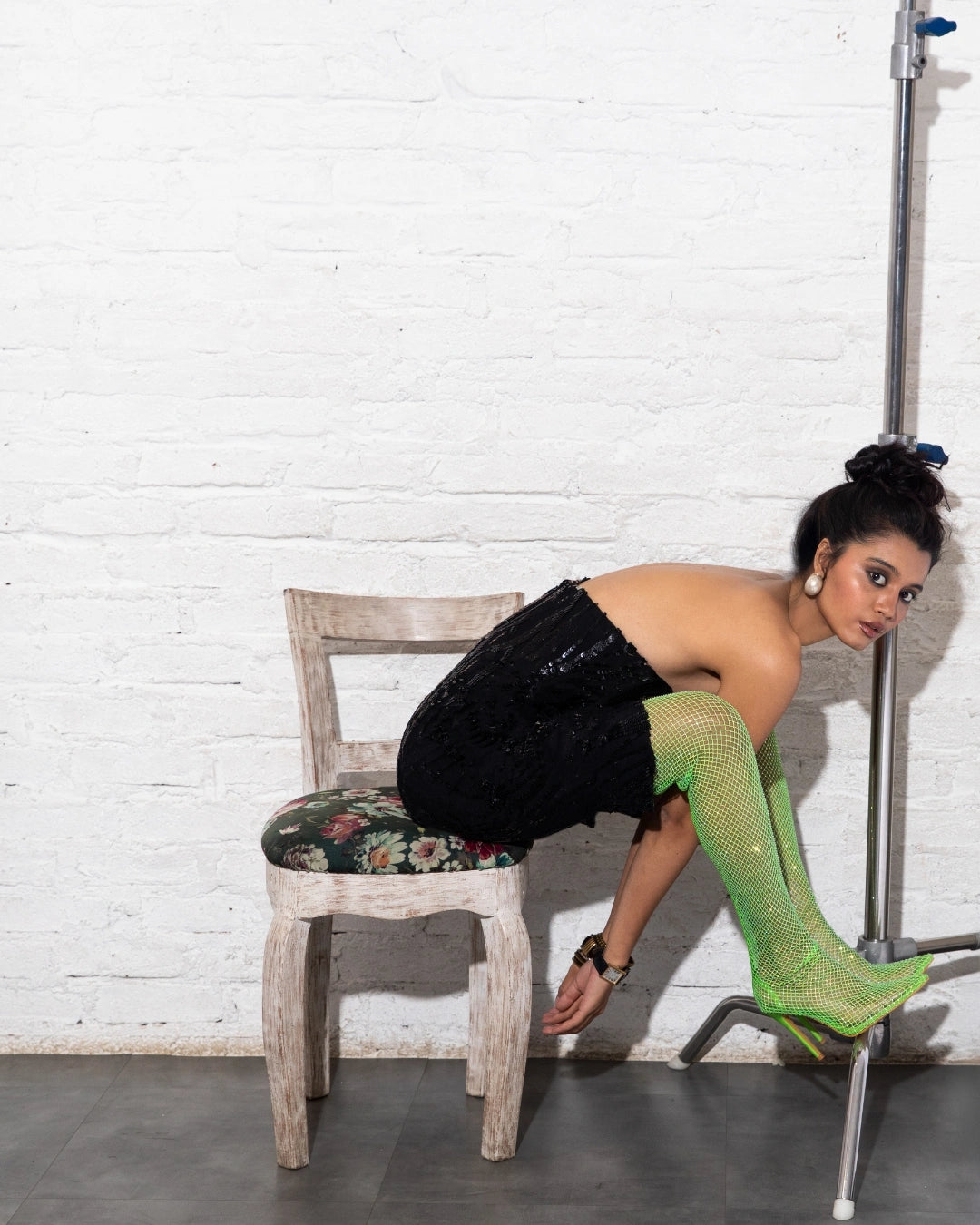 Artisan-Embroidered Midi Dress with Black Accents