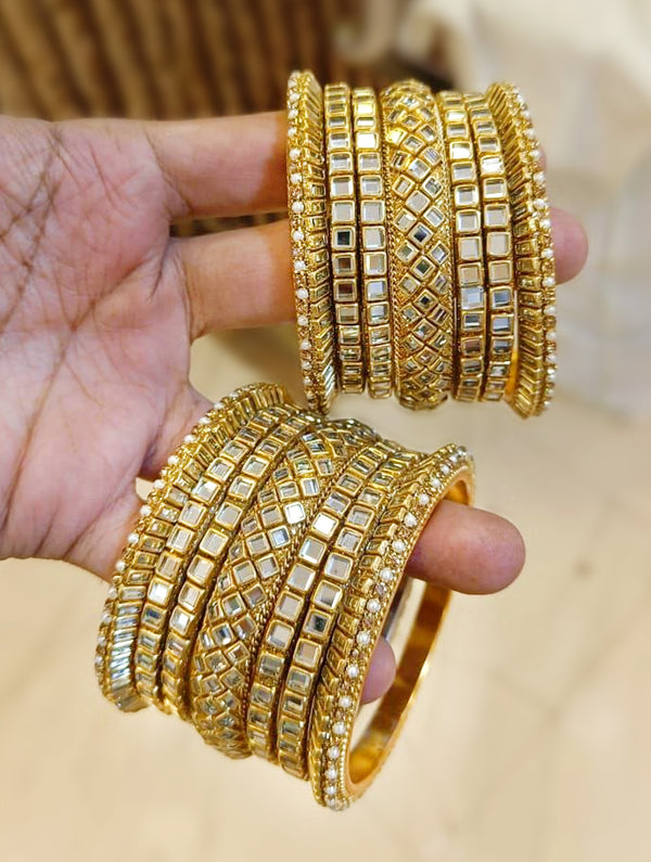 Gold Bangles with Intricate Mirror Detailing - Nonita Fashion