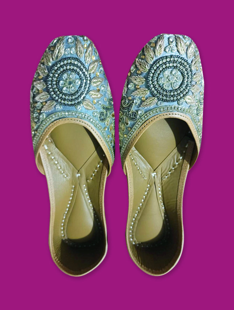 Aqua Zari with Studs Jutti - Nonita Fashion