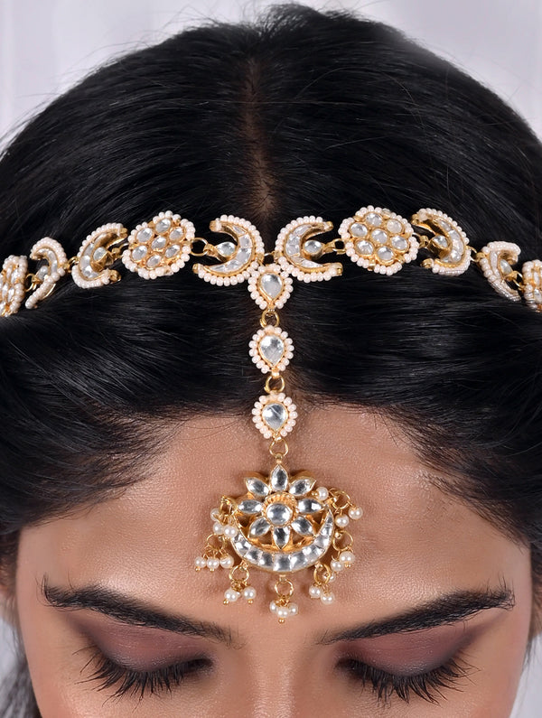 Dyedsolidago Chand Kundan Headband/Sheeshphool - Nonita Fashion