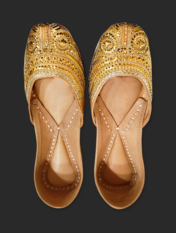 Gold Metal Thread Embroidered Jutti - Nonita Fashion