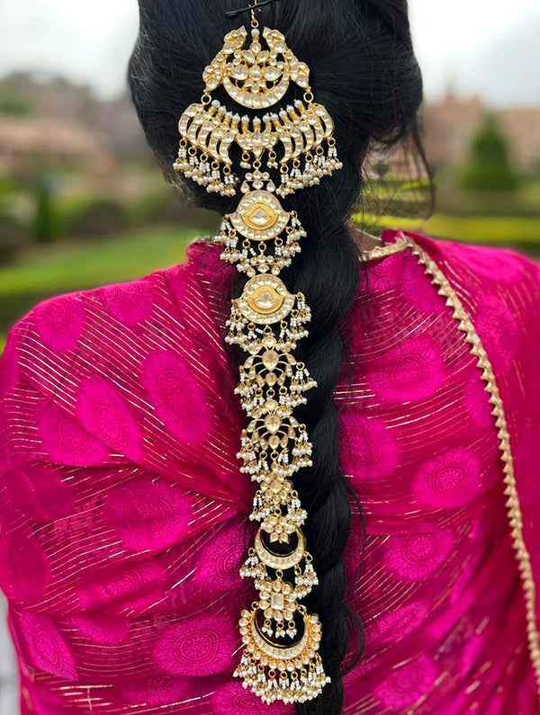 Evelyn Gold Plated Kundan Hair Accessories/ Braid - Nonita Fashion