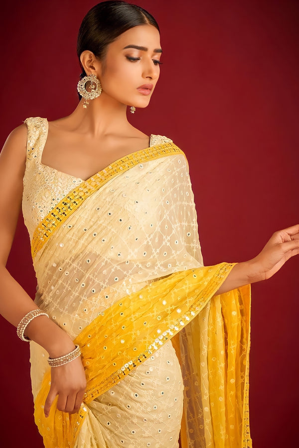 Ombre Yellow Georgette Saree with Sequin Work