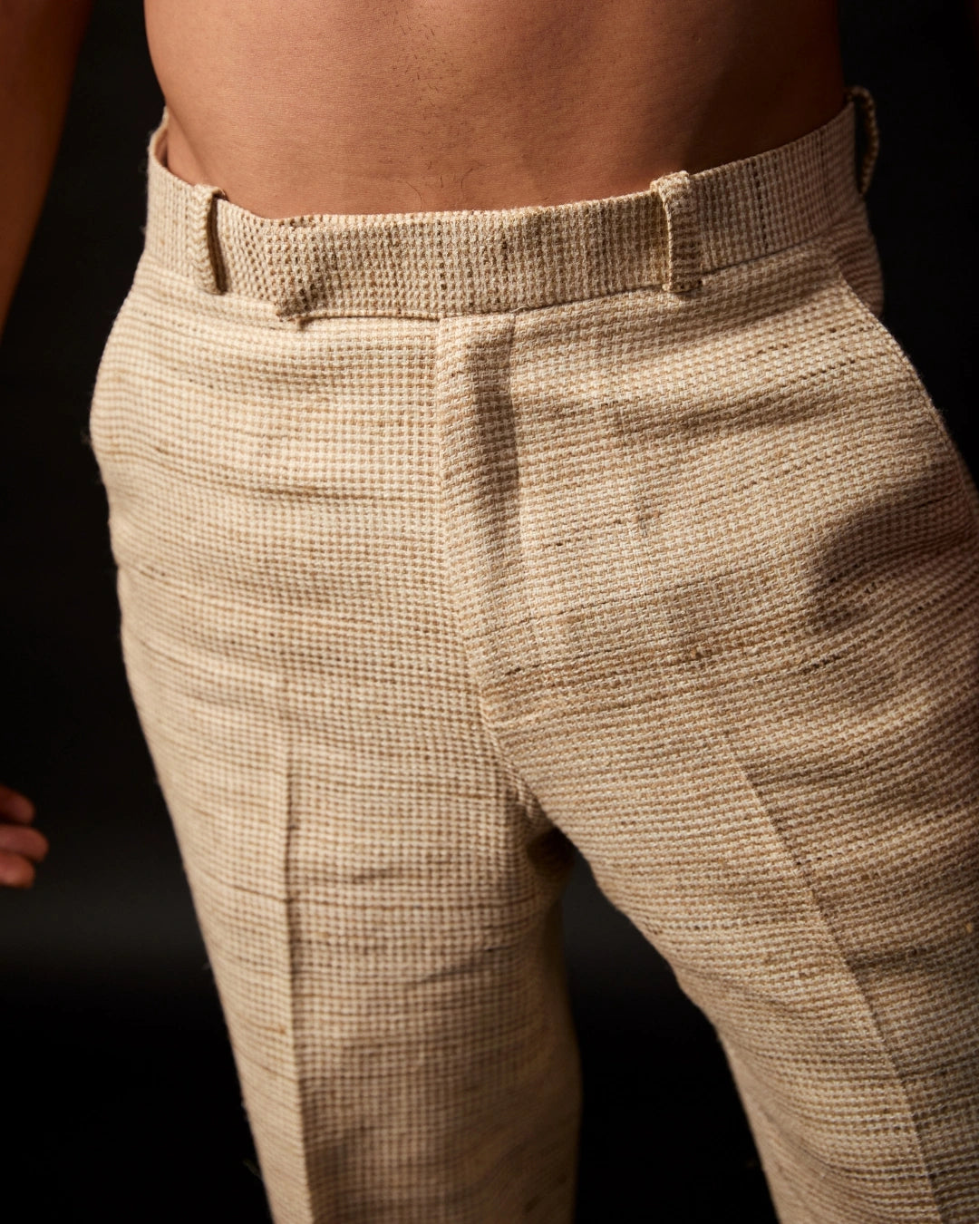 Sand Cotton linen Tailored Straight-Fit Pants