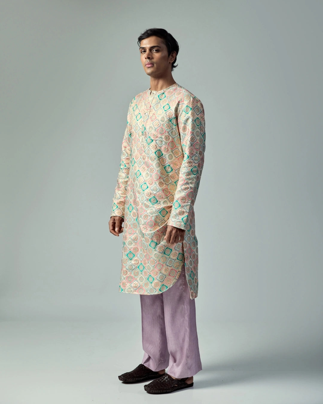 Lavender Silk Straight-Fit Trousers