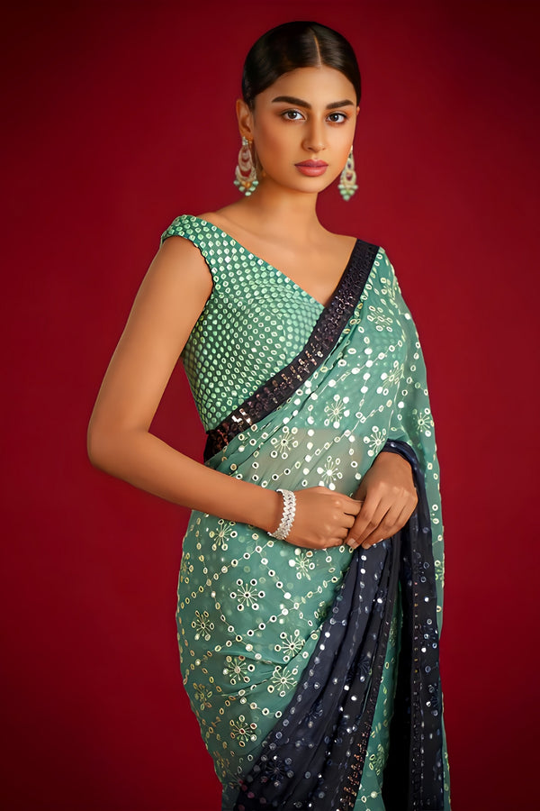 Ombre Green Georgette Saree with Sequin Work