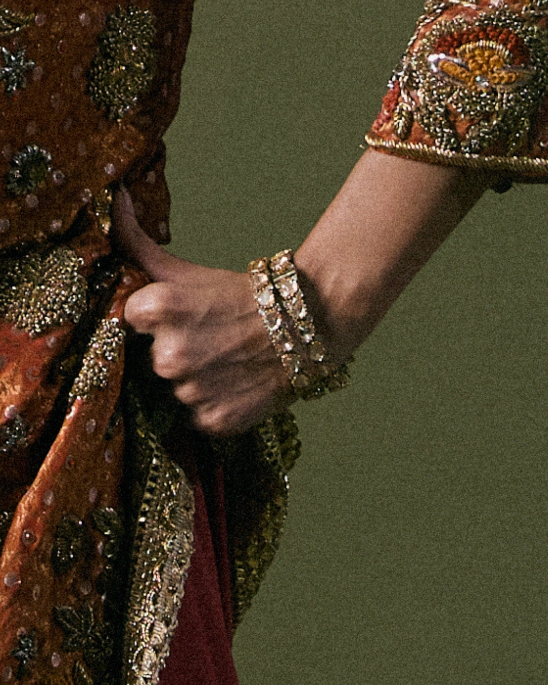 Orange Silk Kurta with Plain Blue Silk Lehenga and Matching Orange Dupatta with Lace Border