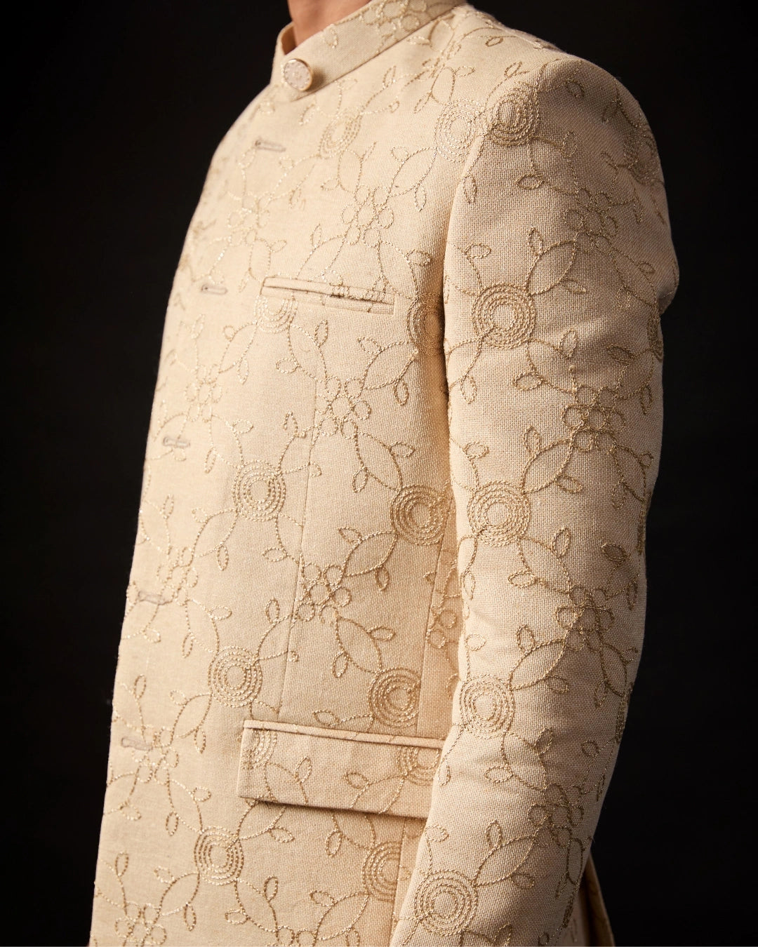 Jodhpuri Ivory Silk Embroidered Bandhgala Jacket with Tailored Straight-Fit Pants