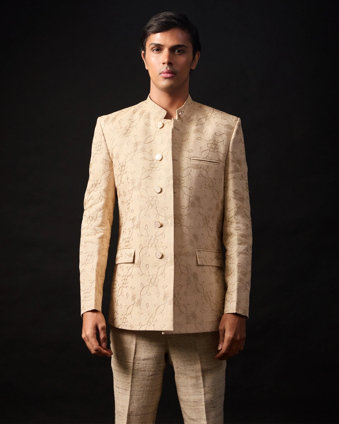 Jodhpuri Ivory Silk Embroidered Bandhgala Jacket.