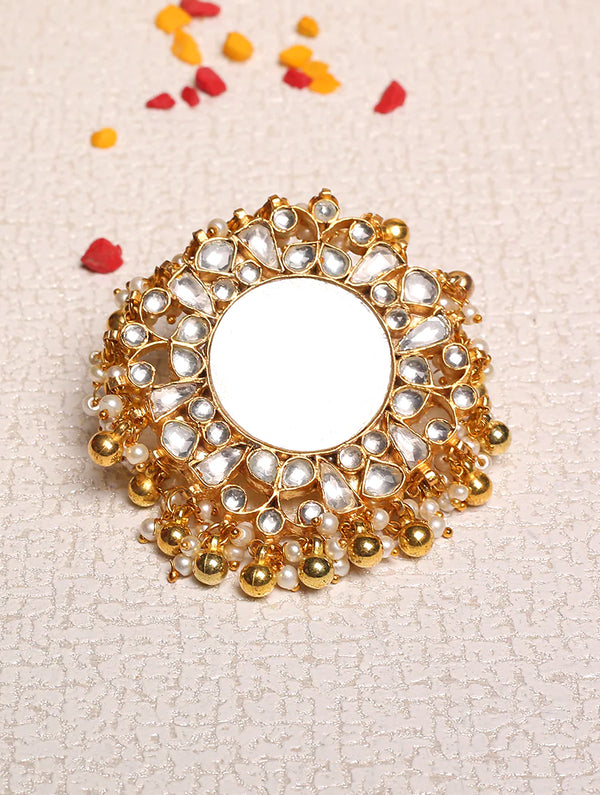 Vir Gold Plated Jadau Kundan Ring - Nonita Fashion